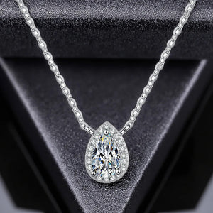 S925 Silver Water Drop Moissanite Pendant Necklace 2ct