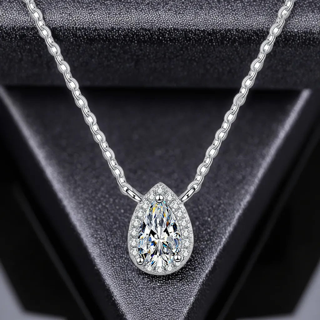 S925 Silver Water Drop Moissanite Pendant Necklace 2ct