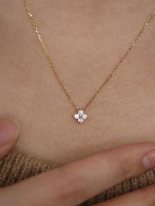Lucky Four-leaf Clover S925 Sterling Silver Necklace Flash Diamond Clavicle Chain Flower Pendant Necklace Female