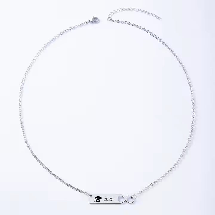 2025 Graduation Necklace Jewellery Stainless Steel Infinity Symbol Bar Pendant Necklaces With Card Gift